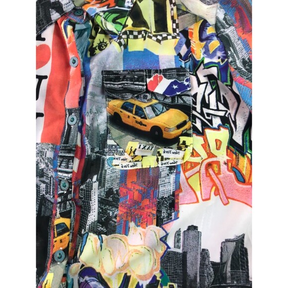 Aratta Silent Journey NYC Taxi Freedom GRAFFITI ART Anthropologie Button Up Top - Picture 4 of 16